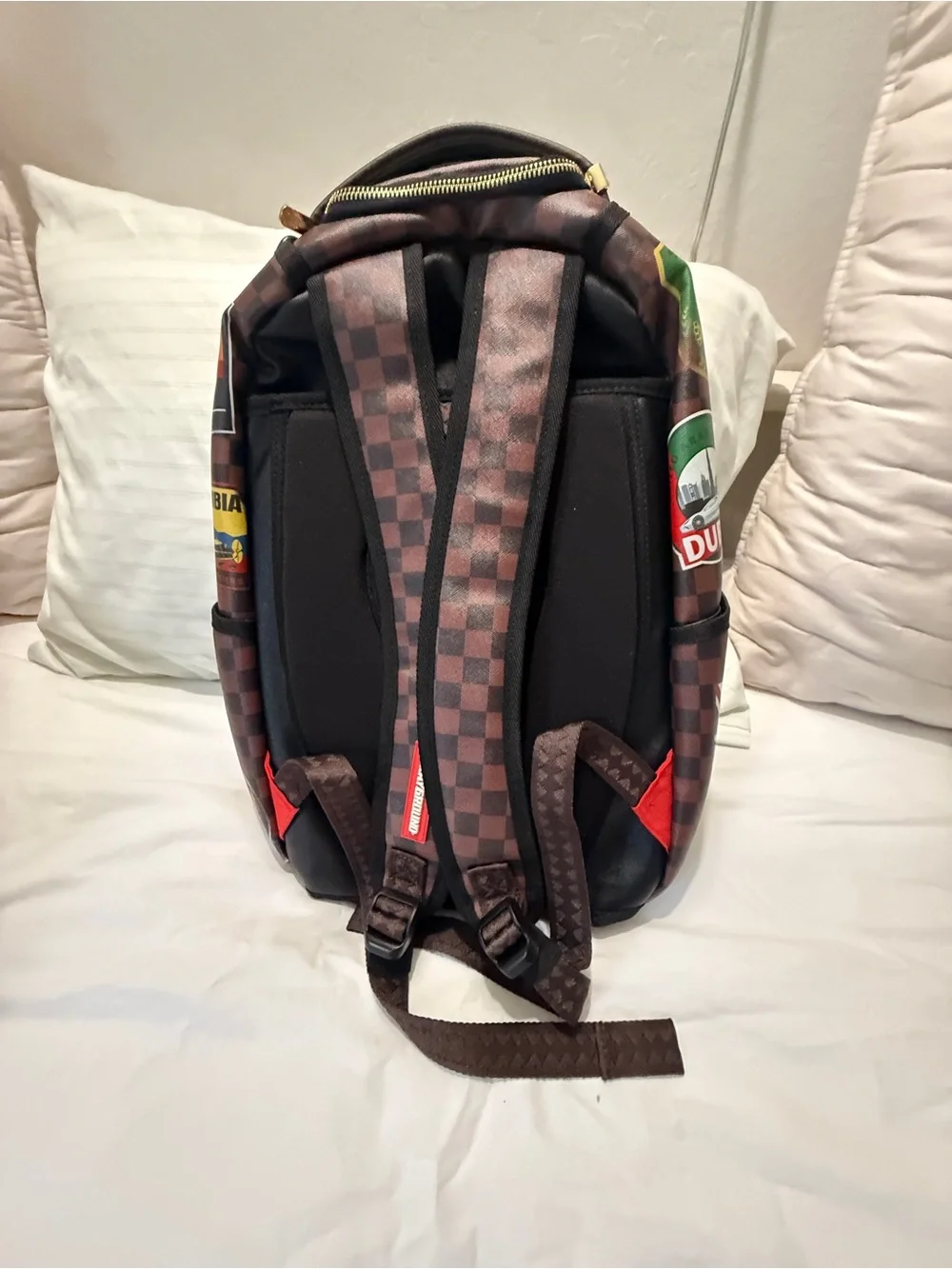 Sprayground Brown Checkerboard Travel Patch Backpack